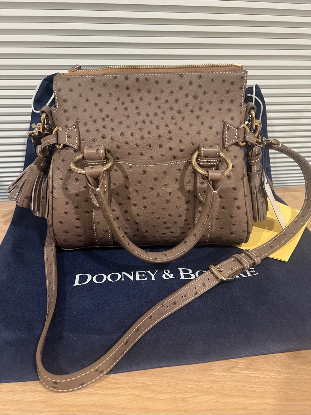 Dooney & Burke Ostrich Pocket Satchel Color Elephant - Picture 2 of 8